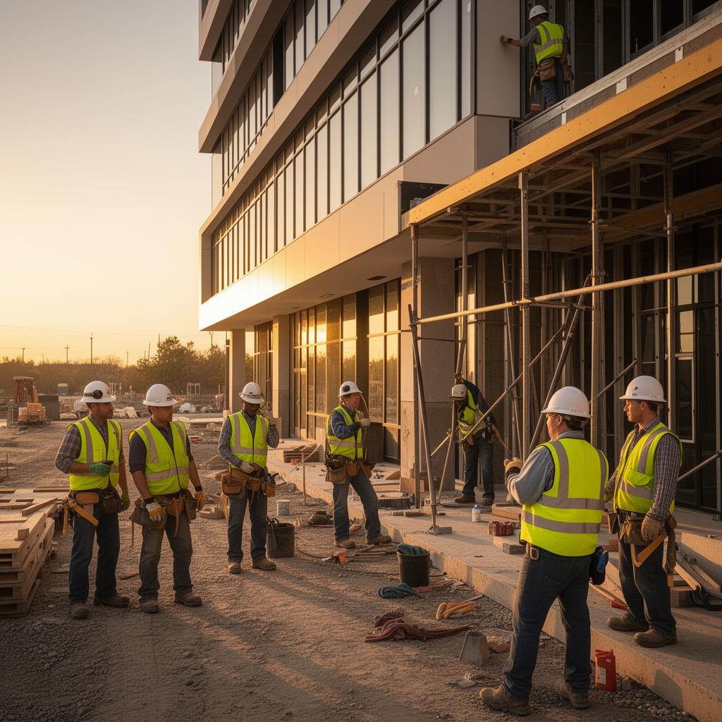 Beam construction contractors on site